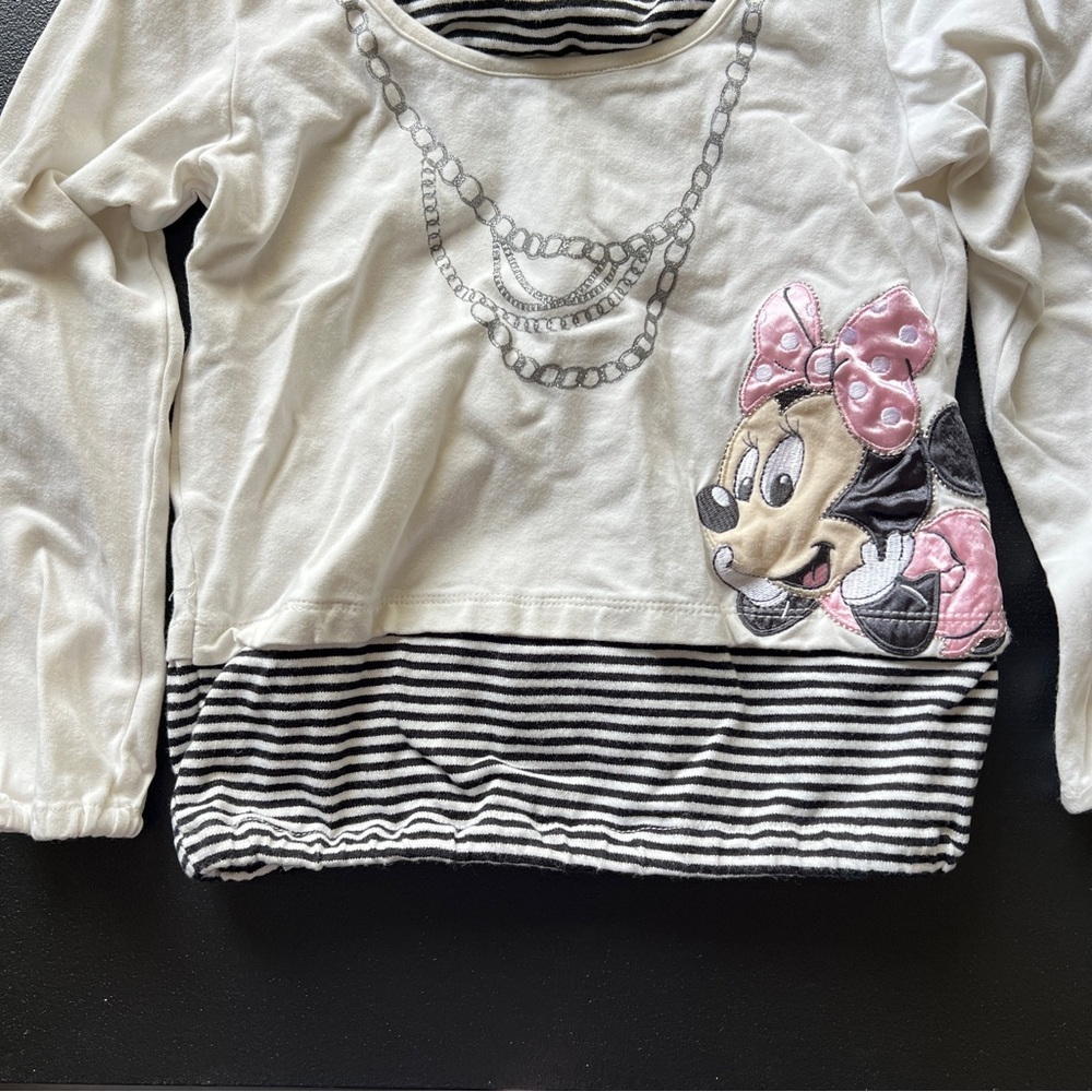 Disney Baby Minnie Mouse Long Sleeve Striped Mock Neck Graphic Shirt Y2K - Picture 5 of 10